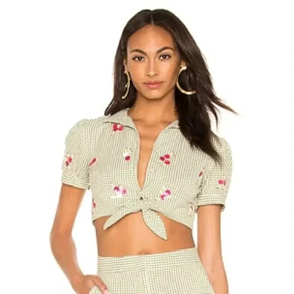 NWT LPA (Revolve)• Valerie Top Green Gingham Size Large - Picture 1 of 11